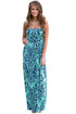 Sexy Contrast Tendril Mint Blue Strapless Maxi Boho Dress